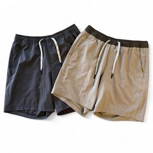 FLX navy and tan/ khaki drawstring waist shorts bundle set of 2